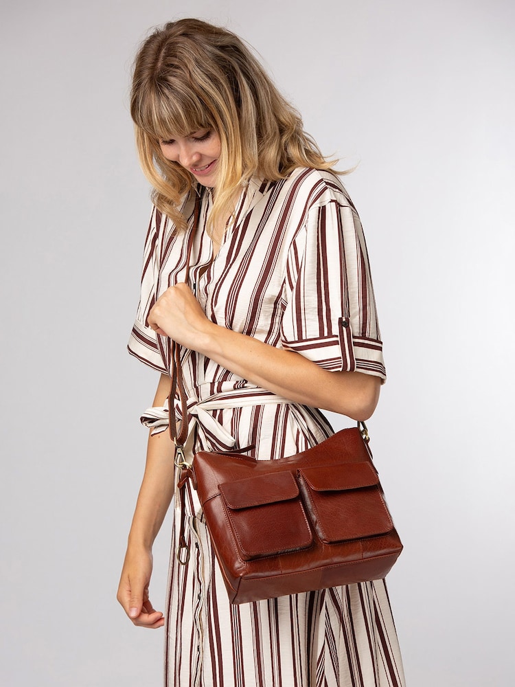 Conkca Brown 'Snowdrop' Leather Shoulder Bag - Image 1 of 5 Conkca Brown 'Snowdrop' Leather Shoulder Bag - Image 1 of 5