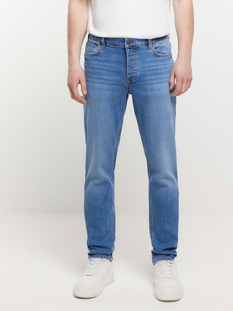 River Island Blue Slim Fit 100% Cotton Jeans - Image 1 of 6 River Island Blue Slim Fit 100% Cotton Jeans - Image 1 of 6