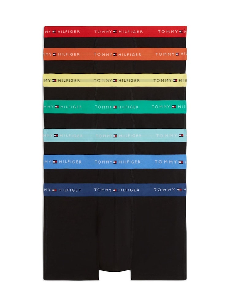 Tommy Hilfiger Black Signature Repeat Logo Waistband Boxer Trunks 7-Pack - Image 1 of 6 Tommy Hilfiger Black Signature Repeat Logo Waistband Boxer Trunks 7-Pack - Image 1 of 6