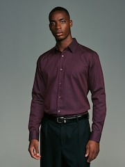 Burgundy Red Jacquard Print Regular Fit 100% Cotton Long Sleeves Single Cuff Formal Shirt - Image 1 of 8