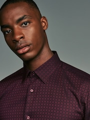 Burgundy Red Jacquard Print Regular Fit 100% Cotton Long Sleeves Single Cuff Formal Shirt - Image 2 of 8