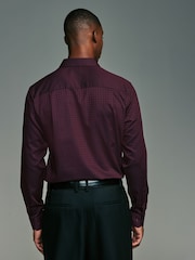 Burgundy Red Jacquard Print Regular Fit 100% Cotton Long Sleeves Single Cuff Formal Shirt - Image 4 of 8