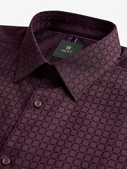 Burgundy Red Jacquard Print Regular Fit 100% Cotton Long Sleeves Single Cuff Formal Shirt - Image 7 of 8