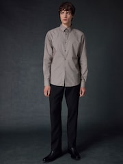 Neutral Brown Geometric Print Regular Fit 100% Cotton Long Sleeves Single Cuff Formal Shirt - Image 2 of 8