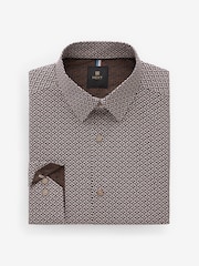 Neutral Brown Geometric Print Regular Fit 100% Cotton Long Sleeves Single Cuff Formal Shirt - Image 5 of 8