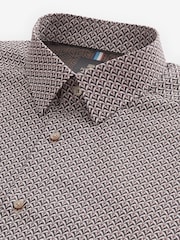 Neutral Brown Geometric Print Regular Fit 100% Cotton Long Sleeves Single Cuff Formal Shirt - Image 6 of 8