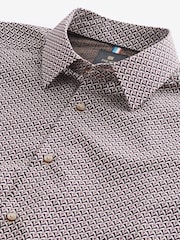 Neutral Brown Geometric Print Regular Fit 100% Cotton Long Sleeves Single Cuff Formal Shirt - Image 7 of 8