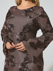 Yours Curve Brown London Floral Applique Dress - Image 4 of 6