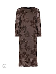 Yours Curve Brown London Floral Applique Dress - Image 5 of 6