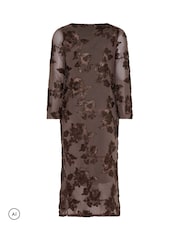 Yours Curve Brown London Floral Applique Dress - Image 6 of 6
