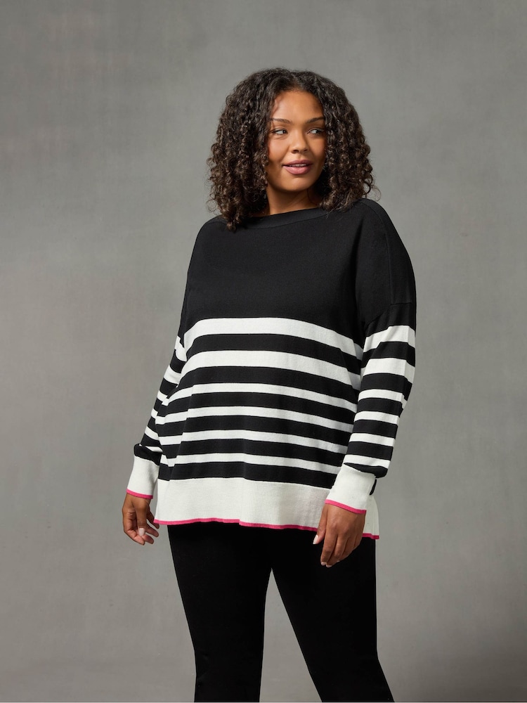Live Unlimited Black Curve Stripe Jumper with Tipping - Image 1 of 5