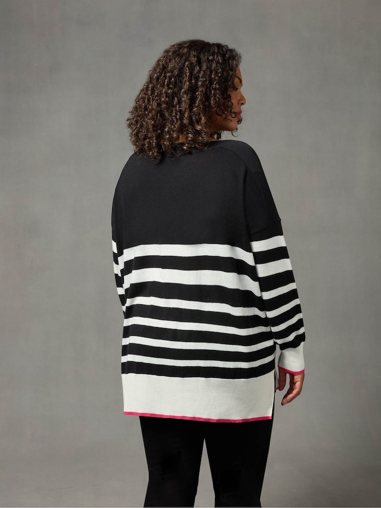 Live Unlimited Black Curve Stripe Jumper with Tipping - Image 2 of 5
