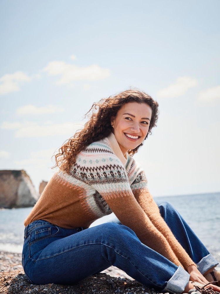 FatFace Brown Bea Yoke Fairisle Jumper - Image 1 of 7