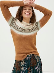 FatFace Brown Bea Yoke Fairisle Jumper - Image 3 of 7