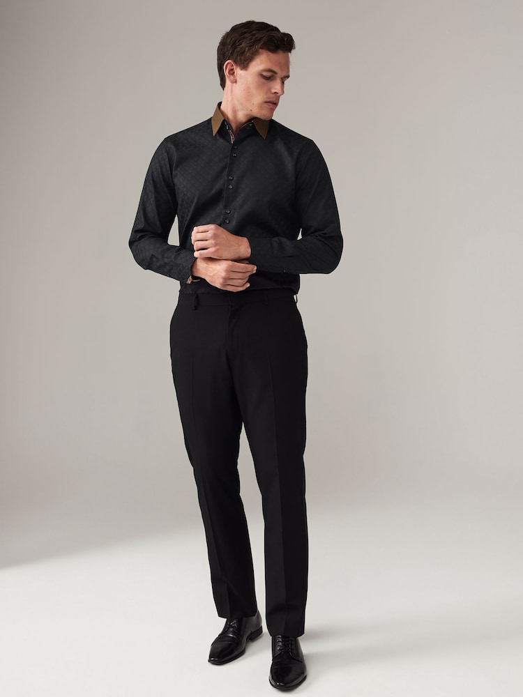 Black/Gold Regular Fit Trimmed Formal 100% Cotton Oxford Shirt - Image 2 of 8