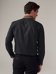 Black/Gold Regular Fit Trimmed Formal 100% Cotton Oxford Shirt - Image 3 of 8