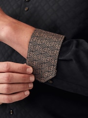 Black/Gold Regular Fit Trimmed Formal 100% Cotton Oxford Shirt - Image 5 of 8