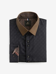 Black/Gold Regular Fit Trimmed Formal 100% Cotton Oxford Shirt - Image 6 of 8