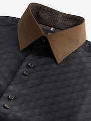 Black/Gold Regular Fit Trimmed Formal 100% Cotton Oxford Shirt - Image 7 of 8