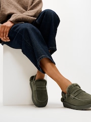 FitFlop Green Gen-FF Suede Shearling Loafer Back-Strap Mules - Image 1 of 4