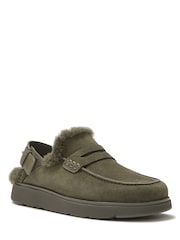 FitFlop Green Gen-FF Suede Shearling Loafer Back-Strap Mules - Image 2 of 4