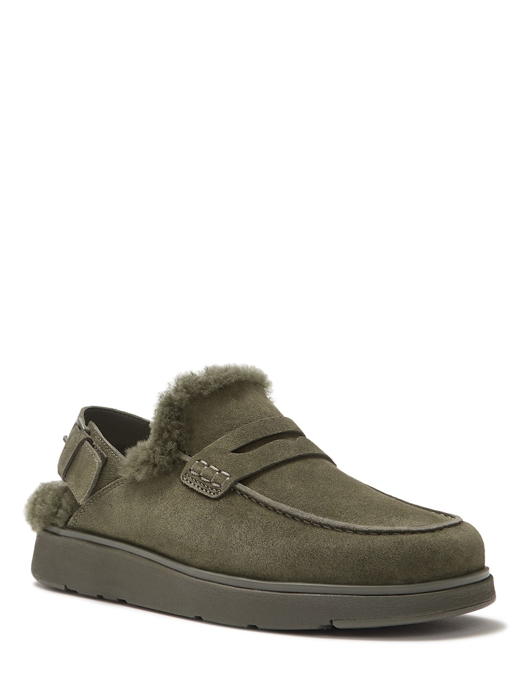 FitFlop Green Gen-FF Suede Shearling Loafer Back-Strap Mules - Image 2 of 4