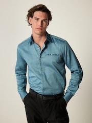 Teal Blue Regular Fit Trimmed Formal 100% Cotton Oxford Shirt - Image 1 of 8