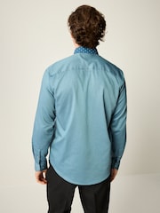 Teal Blue Regular Fit Trimmed Formal 100% Cotton Oxford Shirt - Image 3 of 8
