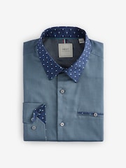 Teal Blue Regular Fit Trimmed Formal 100% Cotton Oxford Shirt - Image 6 of 8