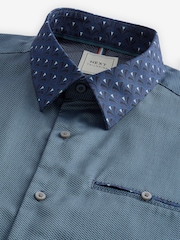 Teal Blue Regular Fit Trimmed Formal 100% Cotton Oxford Shirt - Image 7 of 8