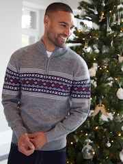 Threadbare Grey Quarter Zip Christmas Knitted Jumper - Image 1 of 4