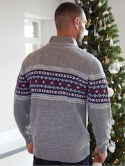 Threadbare Grey Quarter Zip Christmas Knitted Jumper - Image 2 of 4