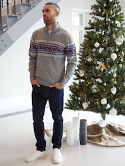 Threadbare Grey Quarter Zip Christmas Knitted Jumper - Image 3 of 4