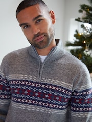 Threadbare Grey Quarter Zip Christmas Knitted Jumper - Image 4 of 4