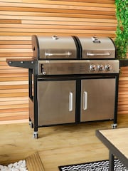 Charles Bentley Silver 2+1 Burner Gas Grill & Charcoal Grill BBQ In Stain - Image 1 of 4