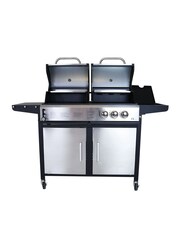 Charles Bentley Silver 2+1 Burner Gas Grill & Charcoal Grill BBQ In Stain - Image 3 of 4