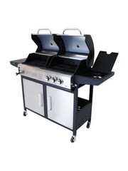 Charles Bentley Silver 2+1 Burner Gas Grill & Charcoal Grill BBQ In Stain - Image 4 of 4
