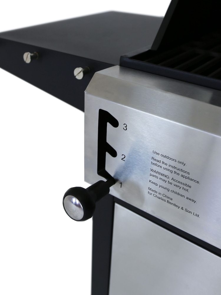 Charles Bentley Silver 2+1 Burner Gas Grill & Charcoal Grill BBQ In Stain - Image 6 of 6