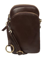 Marrón cacao - Bolso bandolera de piel para móvil Raven de Conkca - Imagen 4 de 7