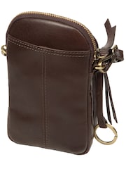 Marrón cacao - Bolso bandolera de piel para móvil Raven de Conkca - Imagen 5 de 7