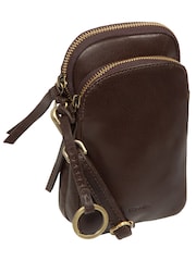 Marrón cacao - Bolso bandolera de piel para móvil Raven de Conkca - Imagen 6 de 7