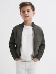 Reiss Forest Green Amos Junior Hybrid Zip-Through Quilted jacket - Image 1 of 6