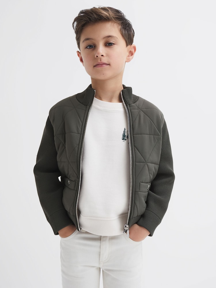 Reiss Forest Green Amos Junior Hybrid Zip-Through Quilted jacket - Image 1 of 6