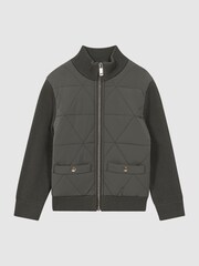 Reiss Forest Green Amos Junior Hybrid Zip-Through Quilted jacket - Image 2 of 6
