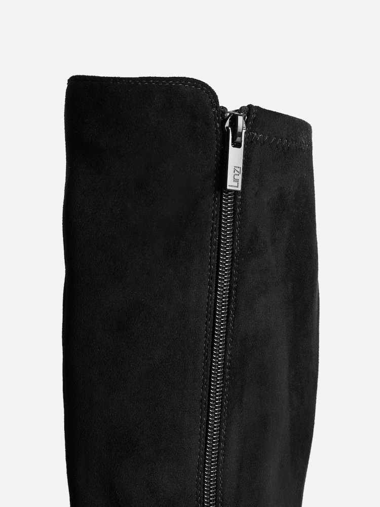Linzi Black Rotate Wide Fit Stretch High Leg Boots With Low Block Heels - Image 5 of 5 Linzi Black Rotate Wide Fit Stretch High Leg Boots With Low Block Heels - Image 5 of 5