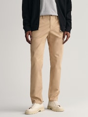 GANT Brown Slim Fit Cotton Twill Chino Trousers - Image 1 of 5