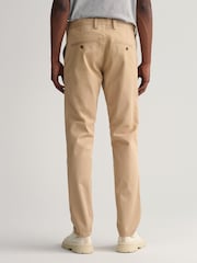 GANT Brown Slim Fit Cotton Twill Chino Trousers - Image 2 of 5