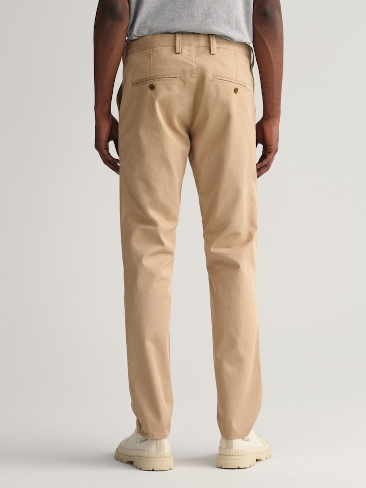 GANT Brown Slim Fit Cotton Twill Chino Trousers - Image 2 of 5