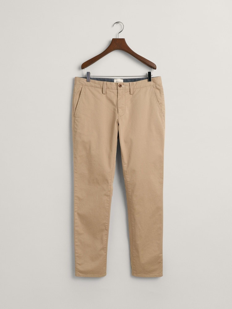 GANT Brown Slim Fit Cotton Twill Chino Trousers - Image 5 of 5