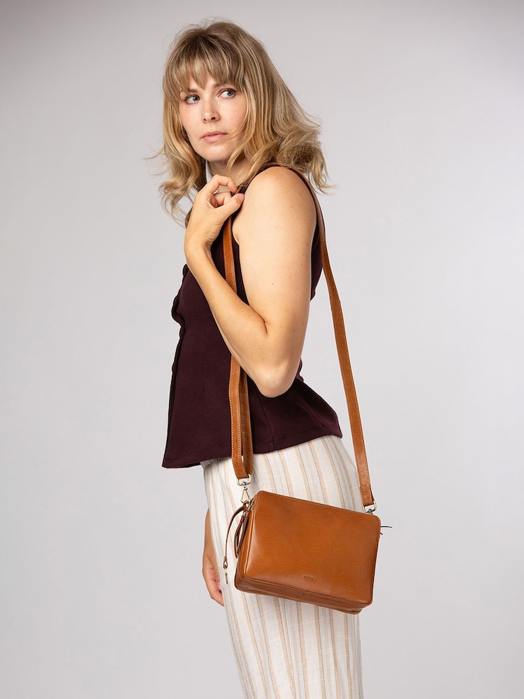 Conkca Tan Brown 'Robin' Leather Cross-Body Bag - Image 1 of 5 Conkca Tan Brown 'Robin' Leather Cross-Body Bag - Image 1 of 5